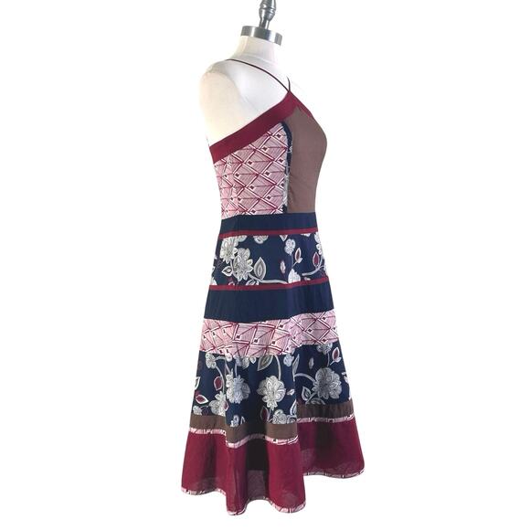 BCBGMaxAzria Patchwork Floral Halter Midi Dress Red - Picture 7 of 11